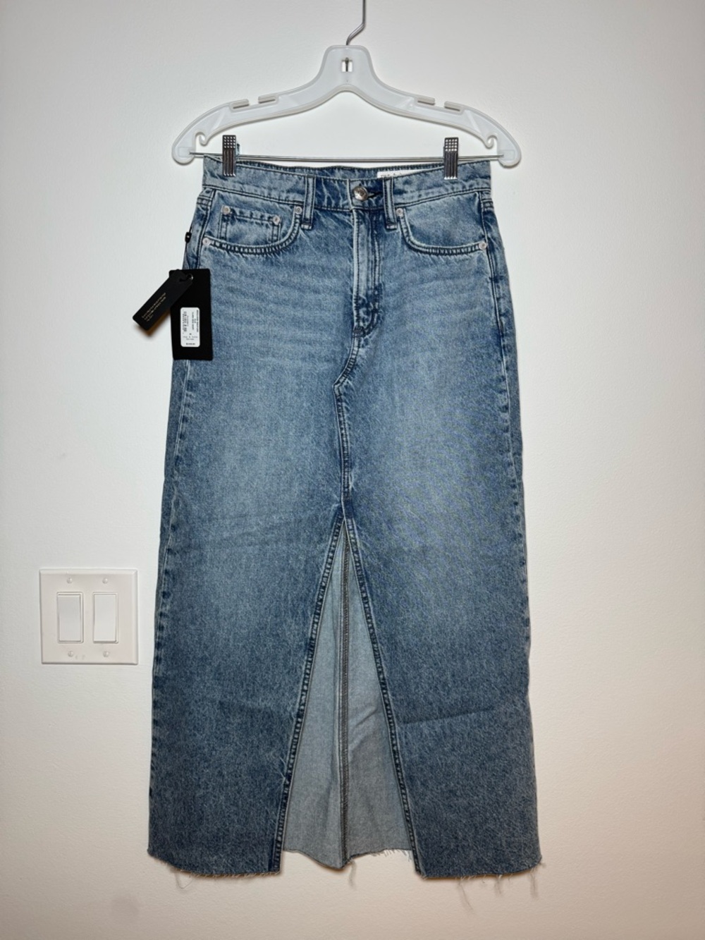 rag & bone Light Blue Straight Leg Denim Skirt with Front Slit